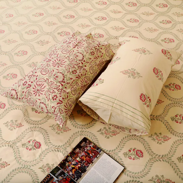 Beige_100%_Cotton_Hand_Block_Bedsheet_Super_King_For_Everyday_Use