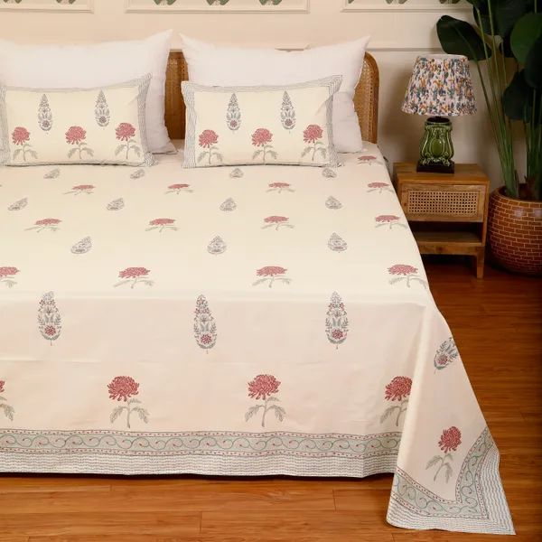 Beige_100%_Cotton_Hand_Block_Bedsheet_Super_King_For_Everyday_Use