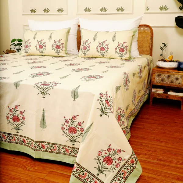 Beige_100%_Cotton_Hand_Block_Bedsheet_Super_King_For_Everyday_Use