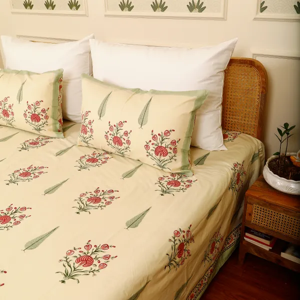 Beige_100%_Cotton_Hand_Block_Bedsheet_Super_King_For_Everyday_Use