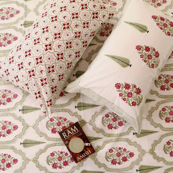 Beige_100%_Cotton_Hand_Block_Bedsheet_Super_King_For_Everyday_Use