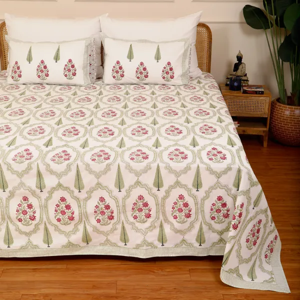 Beige_100%_Cotton_Hand_Block_Bedsheet_Super_King_For_Everyday_Use