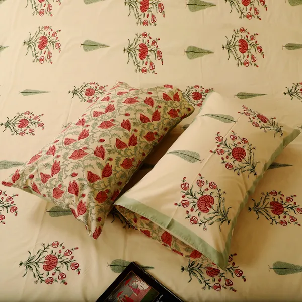 Beige_100%_Cotton_Hand_Block_Bedsheet_Super_King_For_Everyday_Use