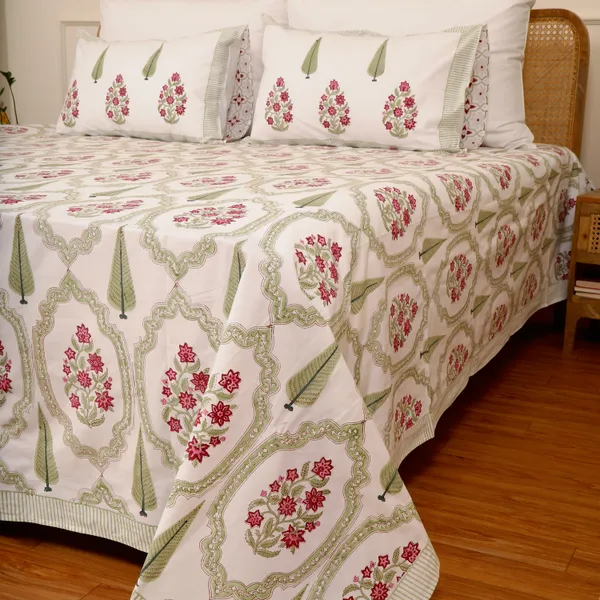 Beige_100%_Cotton_Hand_Block_Bedsheet_Super_King_For_Everyday_Use