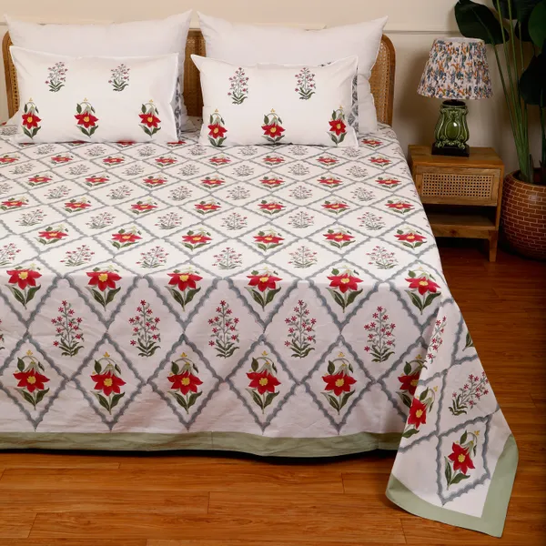 Off_White_100%_Cotton_Hand_Block_Bedsheet_Super_King_For_Everyday_Use