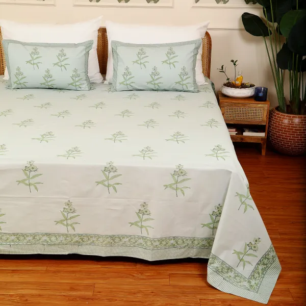 Mint_100%_Cotton_Hand_Block_Bedsheet_Super_King_For_Everyday_Use