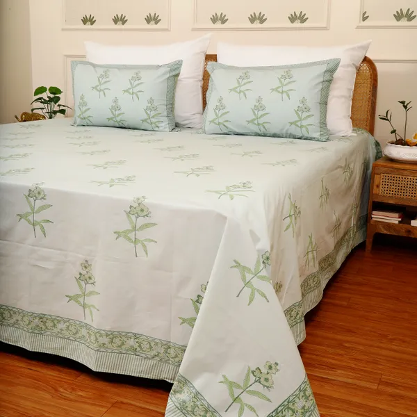 Mint_100%_Cotton_Hand_Block_Bedsheet_Super_King_For_Everyday_Use