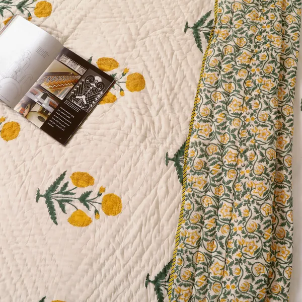 Off_White_100%_Cotton_Hand_Block_Single_Size_Quilt_For_Everyday_Use