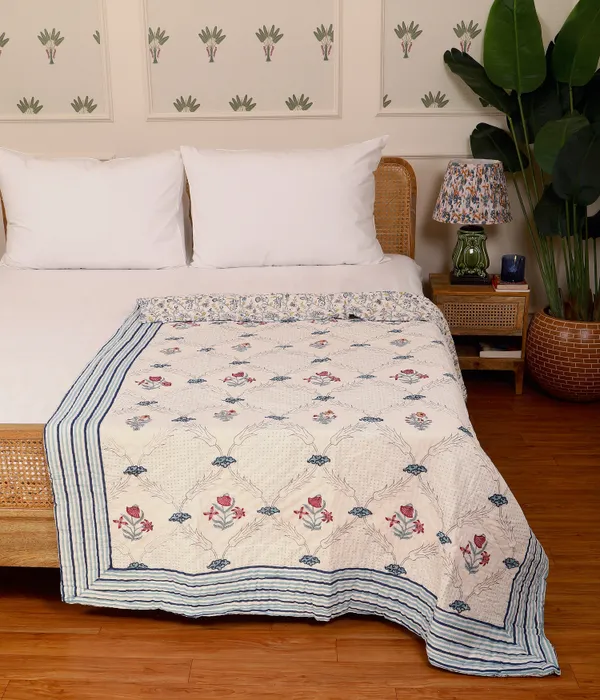 Off_White_100%_Cotton_Hand_Block_Single_Size_Quilt_For_Everyday_Use