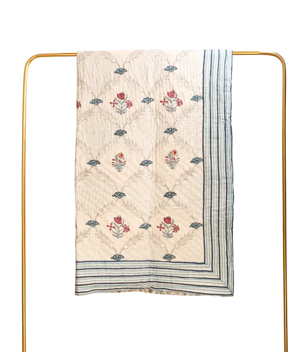 Off_White_100%_Cotton_Hand_Block_Single_Size_Quilt_For_Everyday_Use