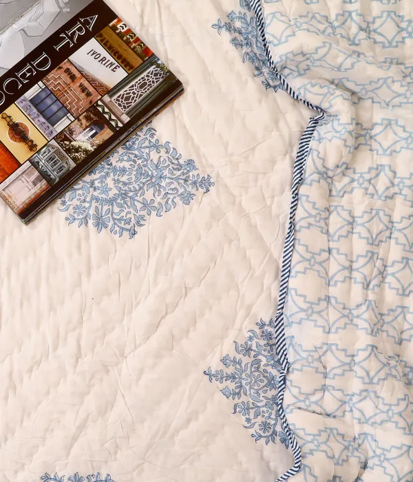 Off_White_100%_Cotton_Hand_Block_Single_Size_Quilt_For_Everyday_Use