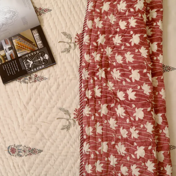 Beige_100%_Cotton_Hand_Block_Single_Size_Quilt_For_Everyday_Use