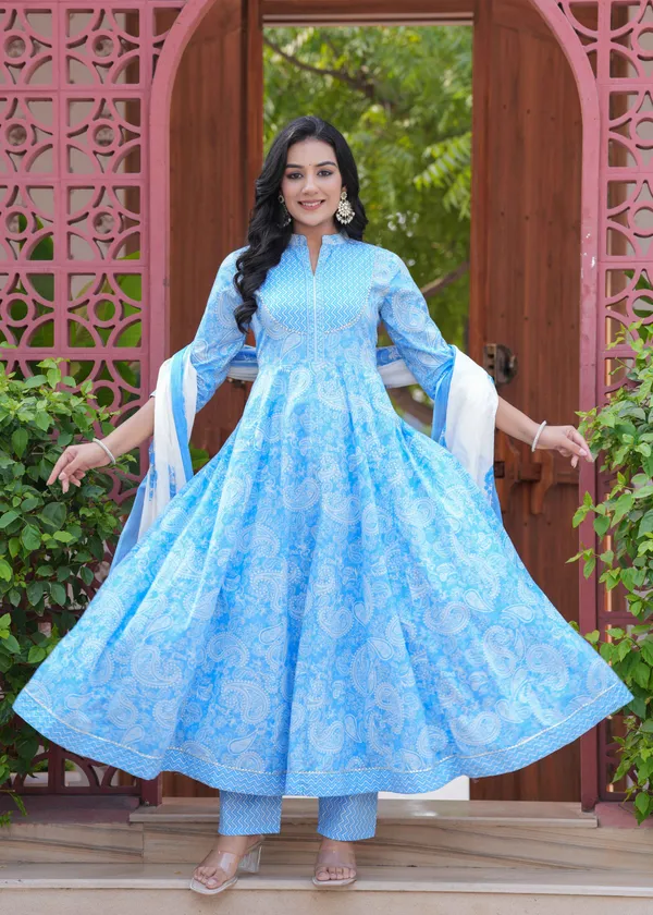 Skyblue_Cotton_Anarkali_Kurta_For_Women
