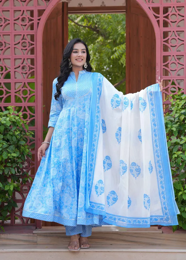 Skyblue_Cotton_Anarkali_Kurta_For_Women