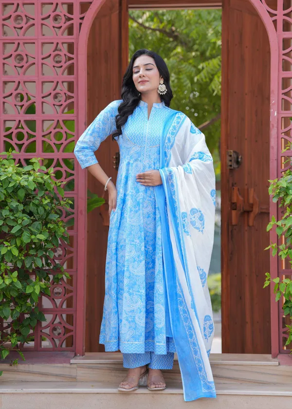 Skyblue_Cotton_Anarkali_Kurta_For_Women