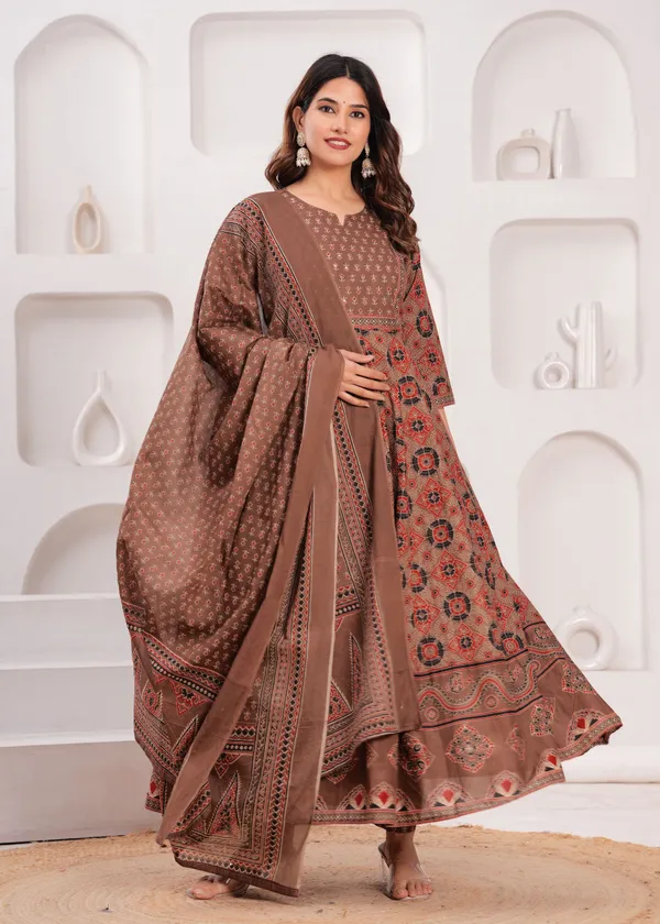Brown_Cotton_Anarkali_Kurta_For_Women