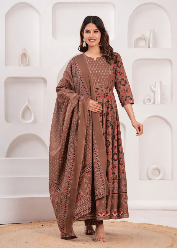 Brown_Cotton_Anarkali_Kurta_For_Women