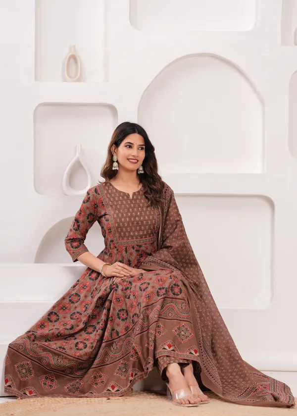 Brown_Cotton_Anarkali_Kurta_For_Women