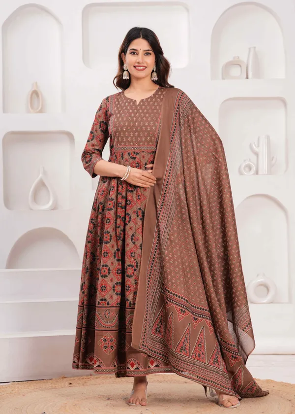 Brown_Cotton_Anarkali_Kurta_For_Women