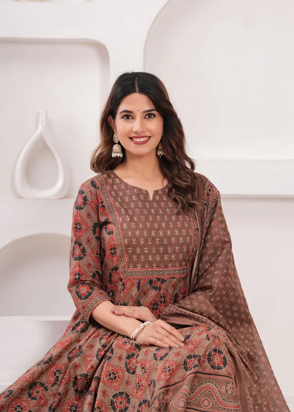 Brown_Cotton_Anarkali_Kurta_For_Women