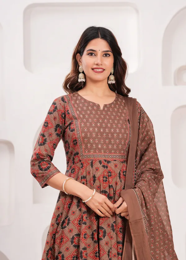 Brown_Cotton_Anarkali_Kurta_For_Women
