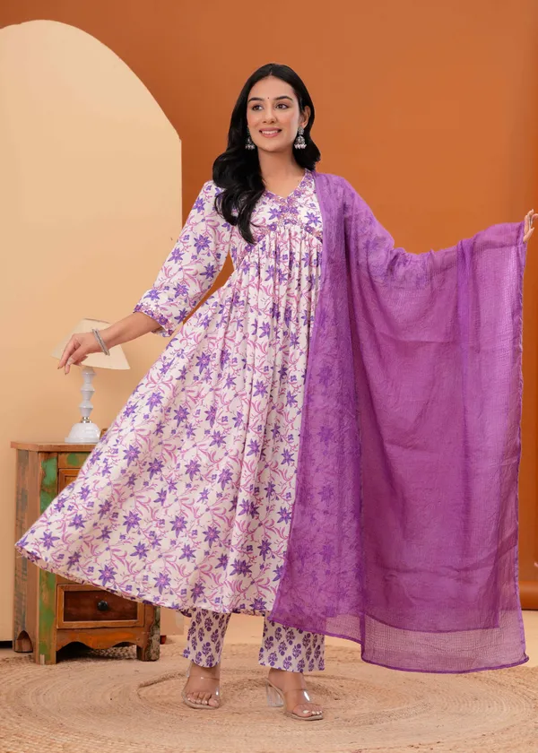White_&_Purple_Cotton_Embroidered_Kurta_For_Women