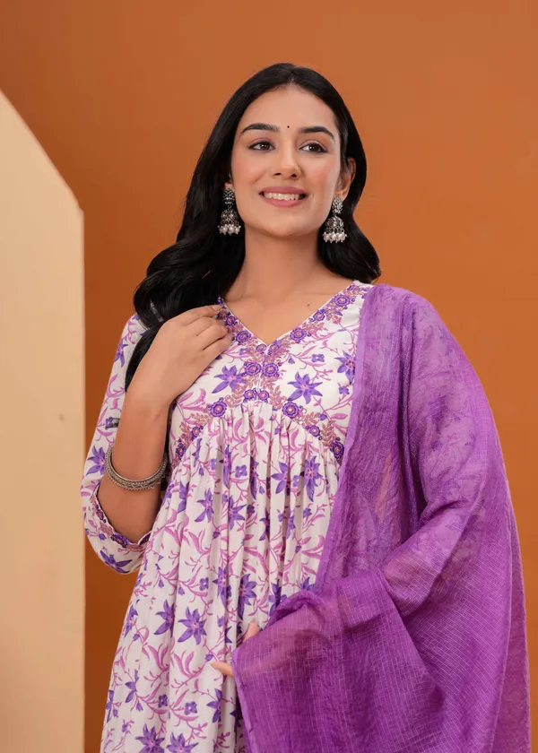 White_&_Purple_Cotton_Embroidered_Kurta_For_Women