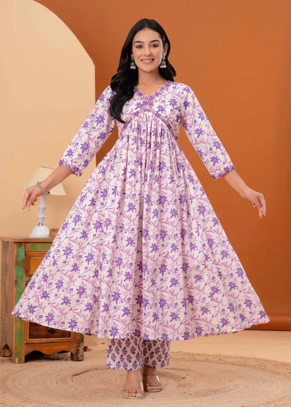 White_&_Purple_Cotton_Embroidered_Kurta_For_Women