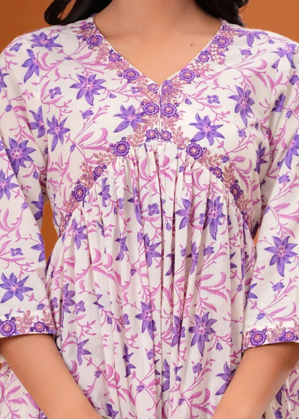 White_&_Purple_Cotton_Embroidered_Kurta_For_Women