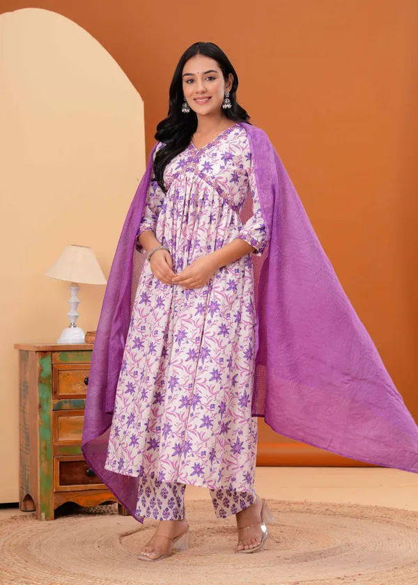 White_&_Purple_Cotton_Embroidered_Kurta_For_Women