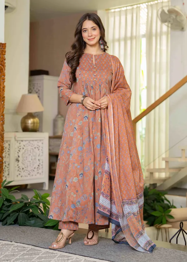 Peach_Cotton_Anarkali_Kurta_For_Women