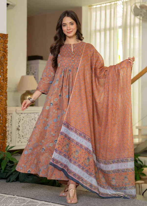 Peach_Cotton_Anarkali_Kurta_For_Women