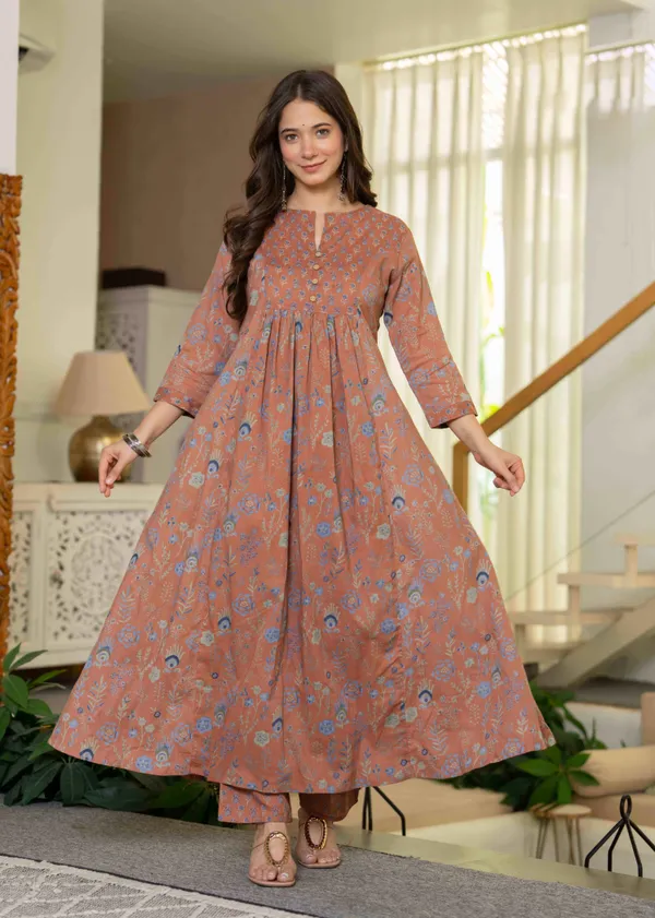 Peach_Cotton_Anarkali_Kurta_For_Women