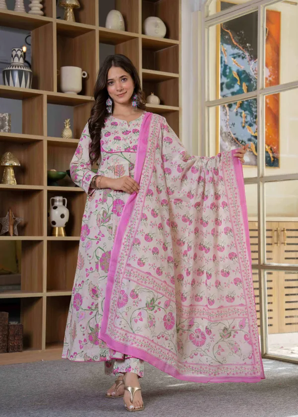 Pink_Cotton__&_Lace_Work_Anarkali_Kurta_Set_For_Women