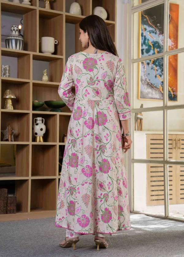 Pink_Cotton__&_Lace_Work_Anarkali_Kurta_Set_For_Women