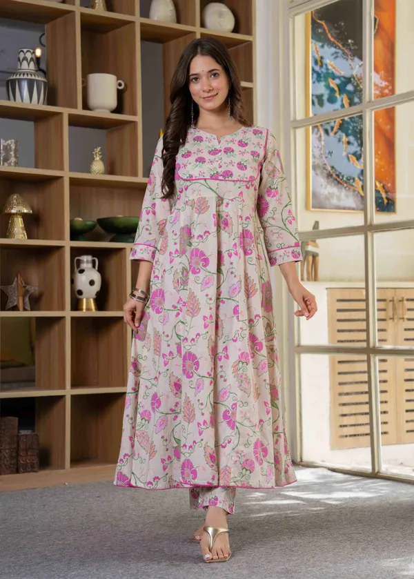 Pink_Cotton__&_Lace_Work_Anarkali_Kurta_Set_For_Women