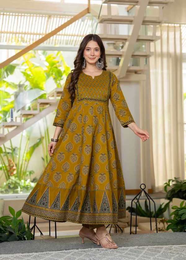 Mustard_Cotton_Anarkali_Kurta_For_Women