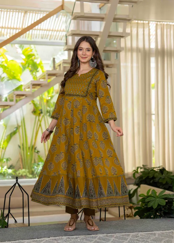 Mustard_Cotton_Anarkali_Kurta_For_Women