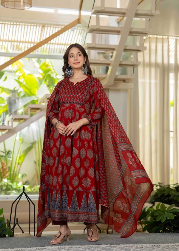Red_Cotton_Anarkali_Kurta_For_Women
