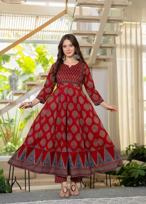 Red_Cotton_Anarkali_Kurta_For_Women