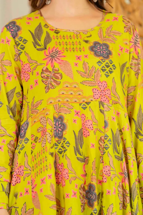 Lime_Yellow_Cotton_Anarkali_Kurta_For_Women