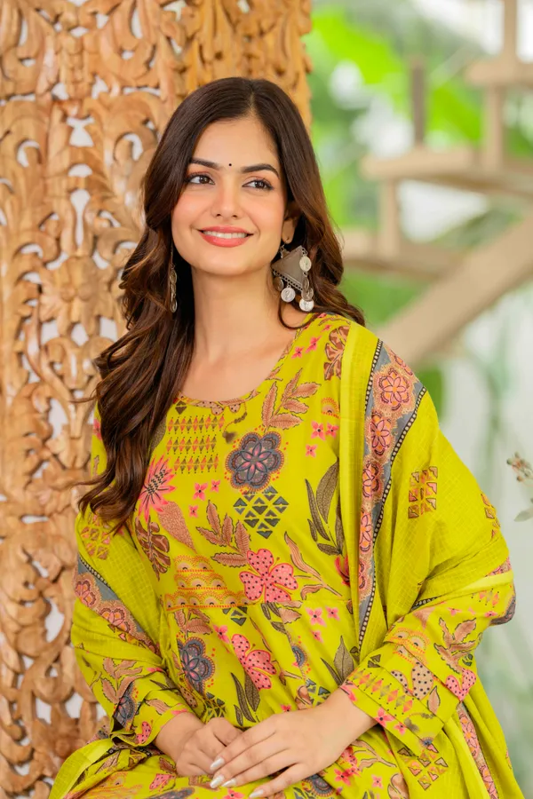 Lime_Yellow_Cotton_Anarkali_Kurta_For_Women