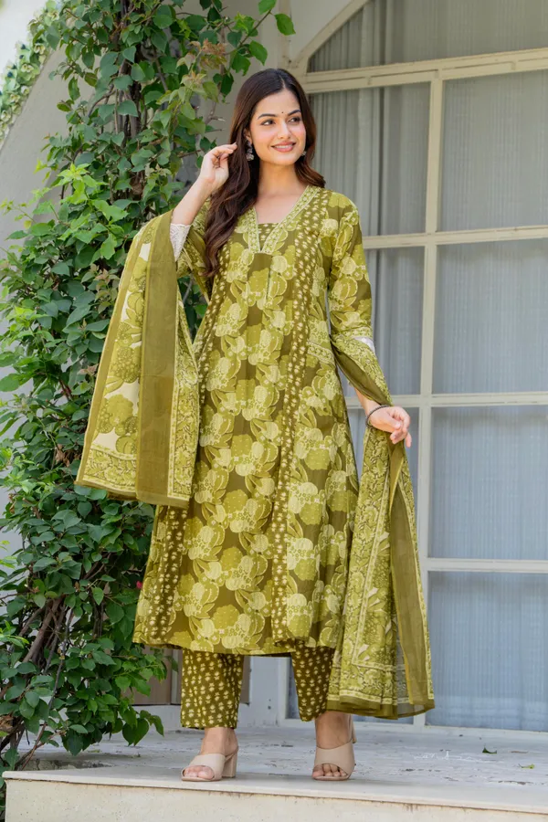 Olive_Green_Cotton_Anarkali_Kurta_For_Women