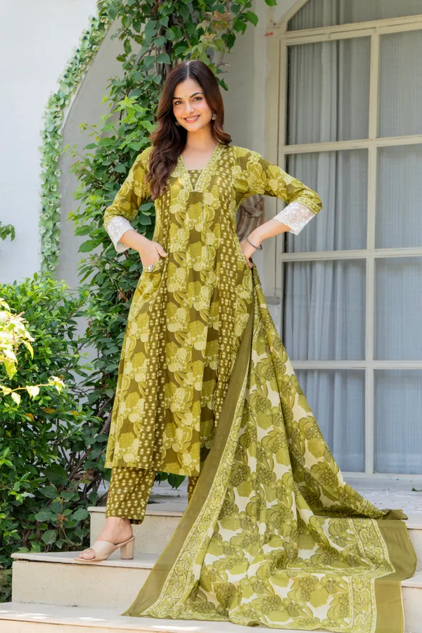 Olive_Green_Cotton_Anarkali_Kurta_For_Women