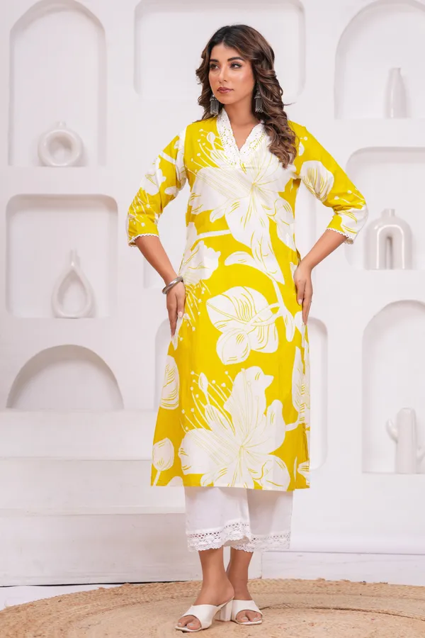 Yellow_Cotton_Kurta_Set_For_Women