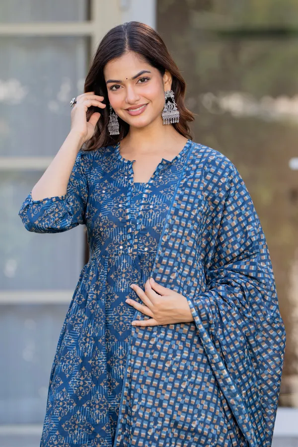 Blue_Cotton_Sequence_&__Kurta_For_Women