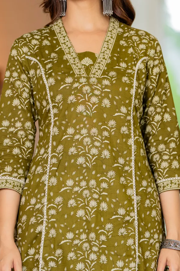 Olive_Green_Cotton_Lace_Work_Kurta_For_Women
