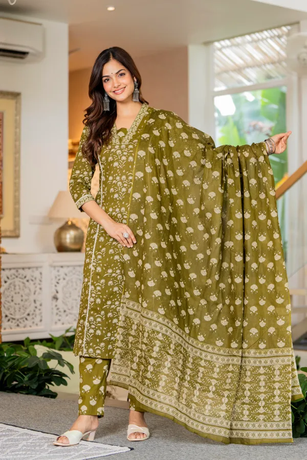 Olive_Green_Cotton_Lace_Work_Kurta_For_Women