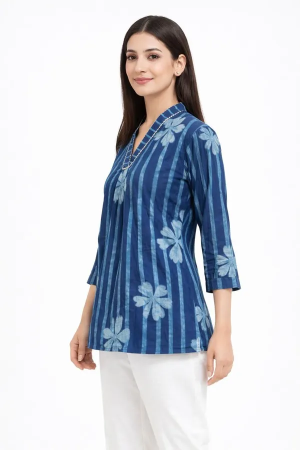 Jaimini_Women_Striped,_Floral_Print_Straight_Kurta_(Blue)