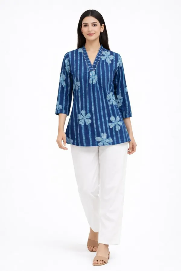 Jaimini_Women_Striped,_Floral_Print_Straight_Kurta_(Blue)